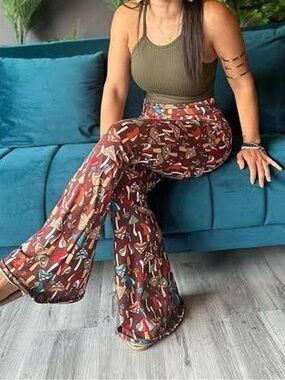 EARTHBOUND Brown Multicolor Abstract Flare Pants